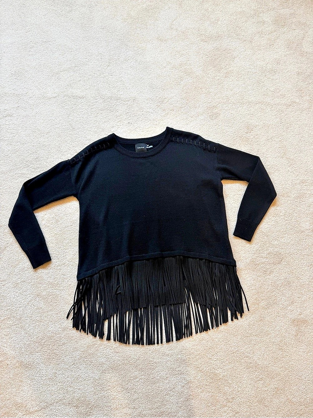 Cliche Black Fringe Long Sleeve Top Size XS in very good condition.